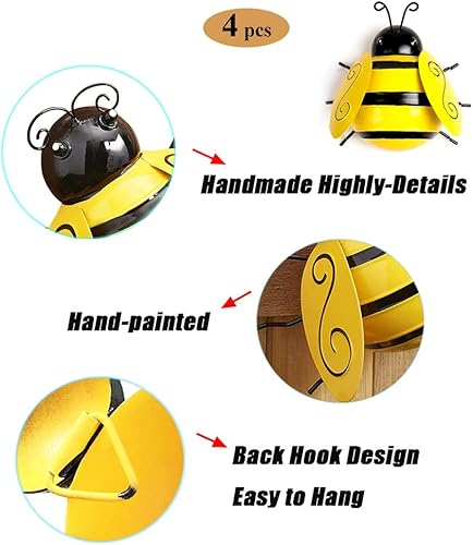 Miniatura 3 de MACLARONX Decoración de jardín de abejorros de metal, 4 piezas, decoración de jardín al aire libre, valla de abeja de miel, arte para patio