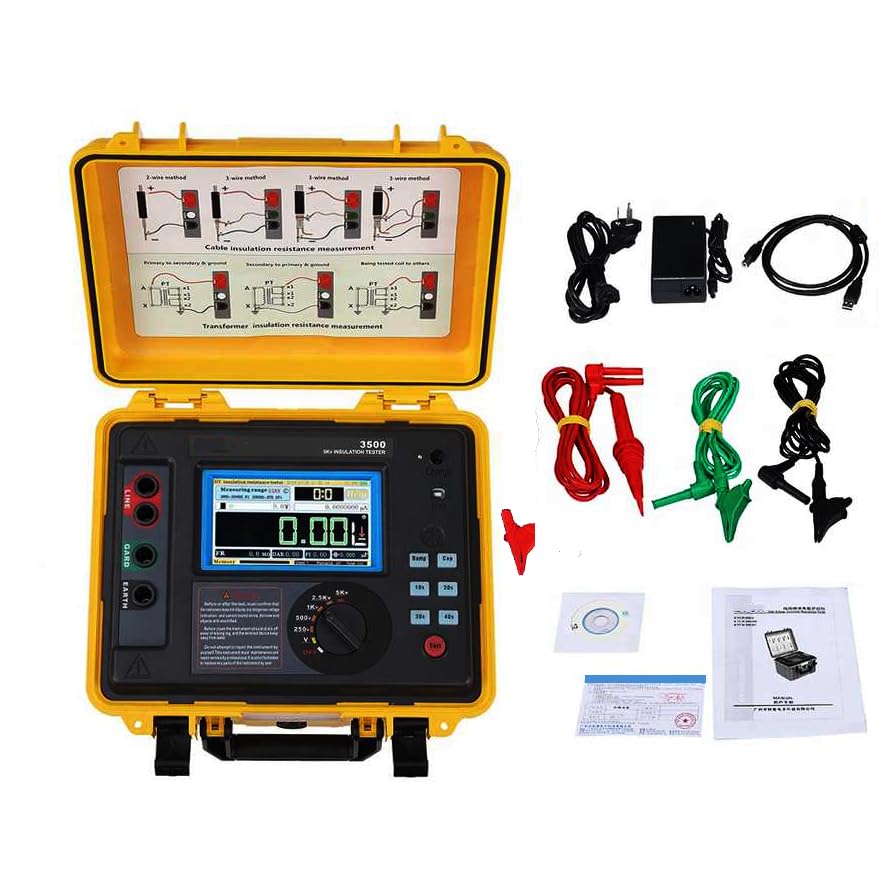 High Voltage Insulation Tester Meter 5KV Insulation Resistance Gauge Testers with Insulation Resistance Range 0.5MΩ～2TΩ Data Storage Function and USB Communication Interface