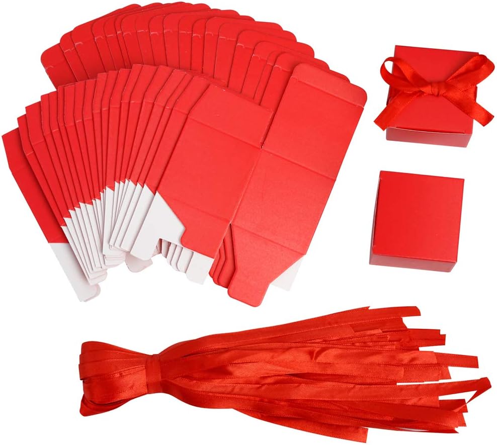 AWELL Red Gift Candy Box Bulk 2x2x2 inches with Red Ribbon Party Favor Box,Pack of 50 - Image 5