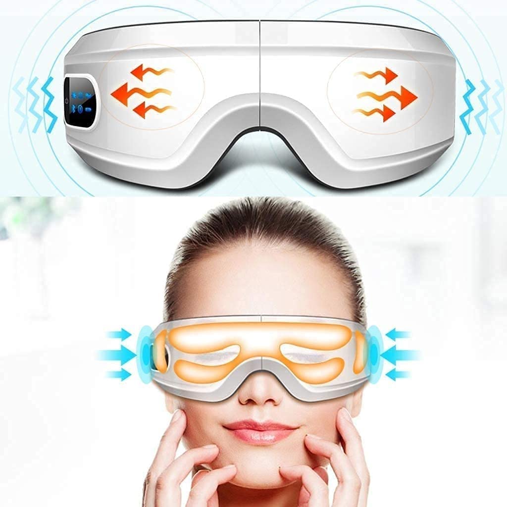 Masajeador de Ojos con Calor, Masaje de Masaje de Ojos Bluetooth Masaje de Ojos calentados Recargables for Relax Ojo Círculos Oscuros Bolsos Ojos Ojos Secos Mejorar el sueño