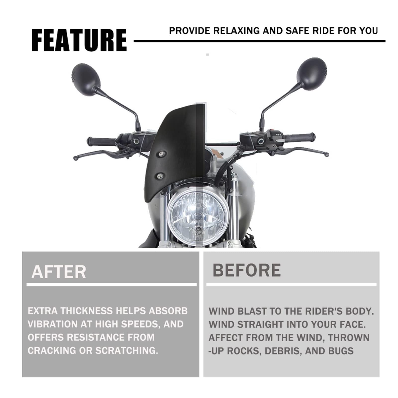 Parabrezza Moto Moto Cupolino Parabrezza Deflettore del Vento per B&MW R Nove T RNINET per Racer Puro Urbano Scrambler 2014-2022 (Colore : Argento)