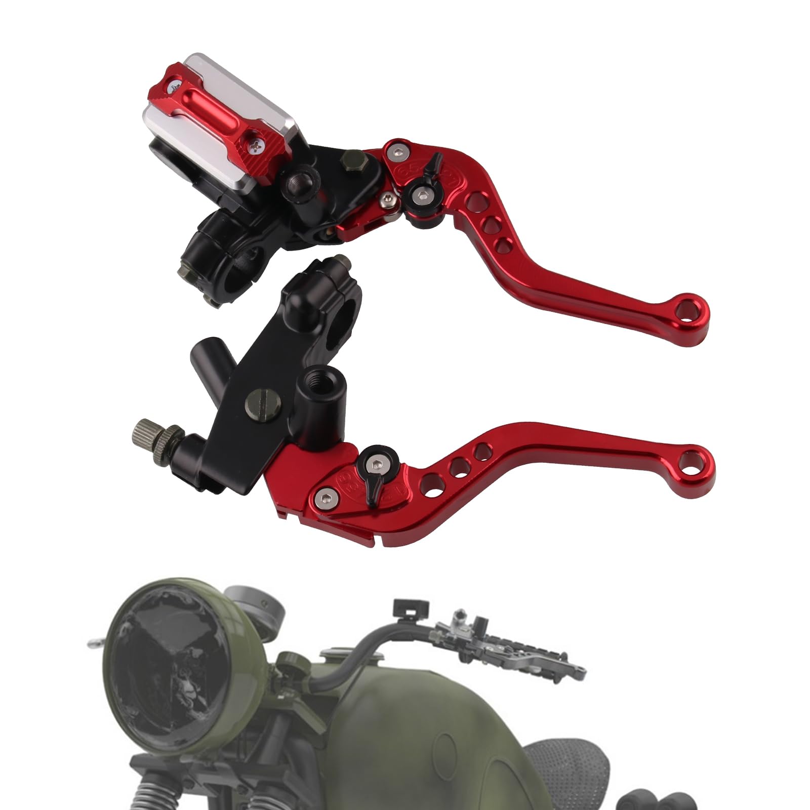 Sporacingrts 1 Pair 7/8" Handlebar Motorcycle Brake Clutch Lever with Master Cylinder Reservoir Compatible with Yamaha Kawasaki Suzuki(Universal)