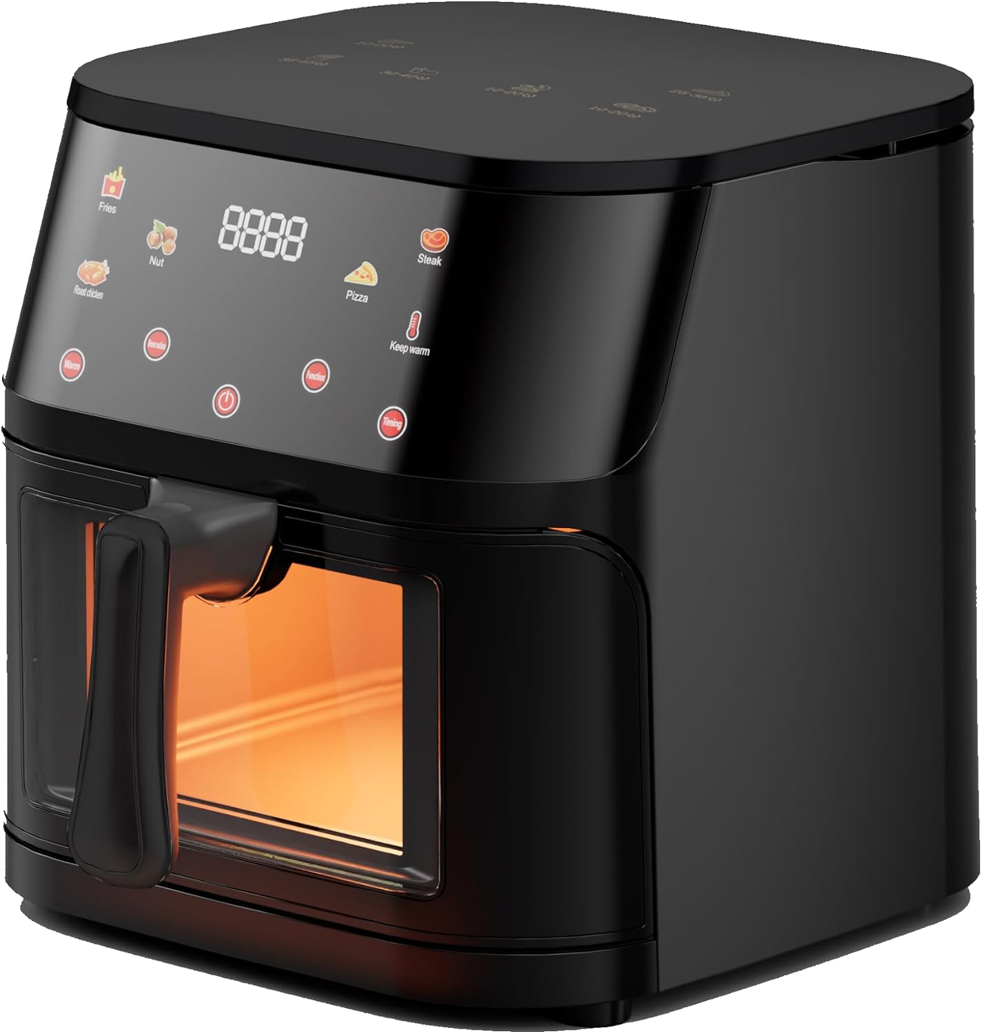 Friggitrice ad Aria 8L 1400W con Schermo Touch a Colori – 0-200°C, 7 Programmi Automatici (Patatine, Pizza, Carne, Pesce, Ali, Frutta Secca, Riscaldamento) – Griglia + Ricettario Inclusi