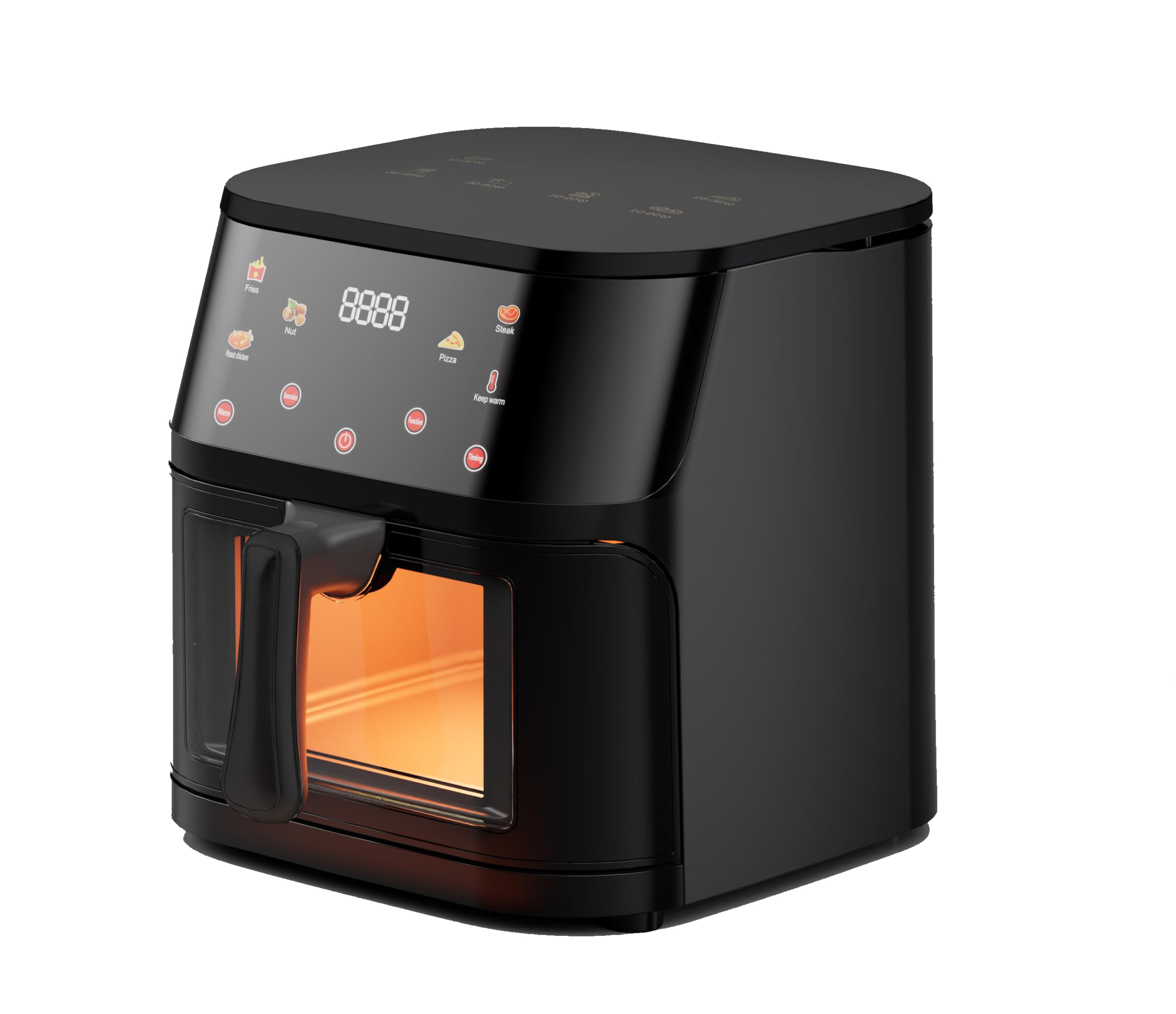 Friggitrice ad Aria 8L 1400W con Schermo Touch a Colori – 0-200°C, 7 Programmi Automatici (Patatine, Pizza, Carne, Pesce, Ali, Frutta Secca, Riscaldamento) – Griglia + Ricettario Inclusi