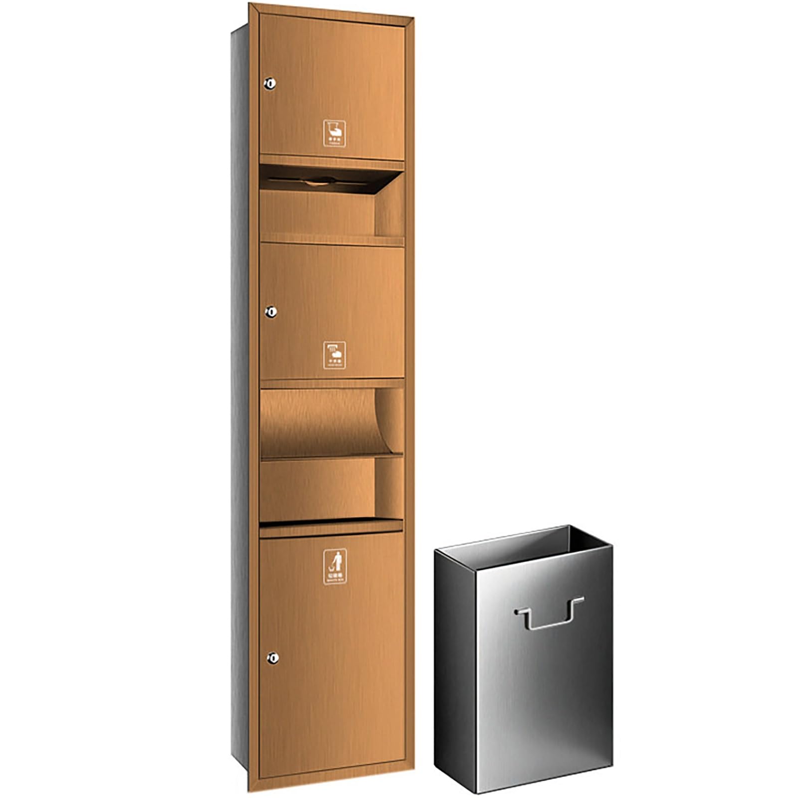 Portarrollos de Papel Higiénico Empotrable con Secador de Manos Automático y Cubo de Basura, Hornacina de Baño en Acero Inoxidable 304 para Reforma de Viviendas(Metallic)