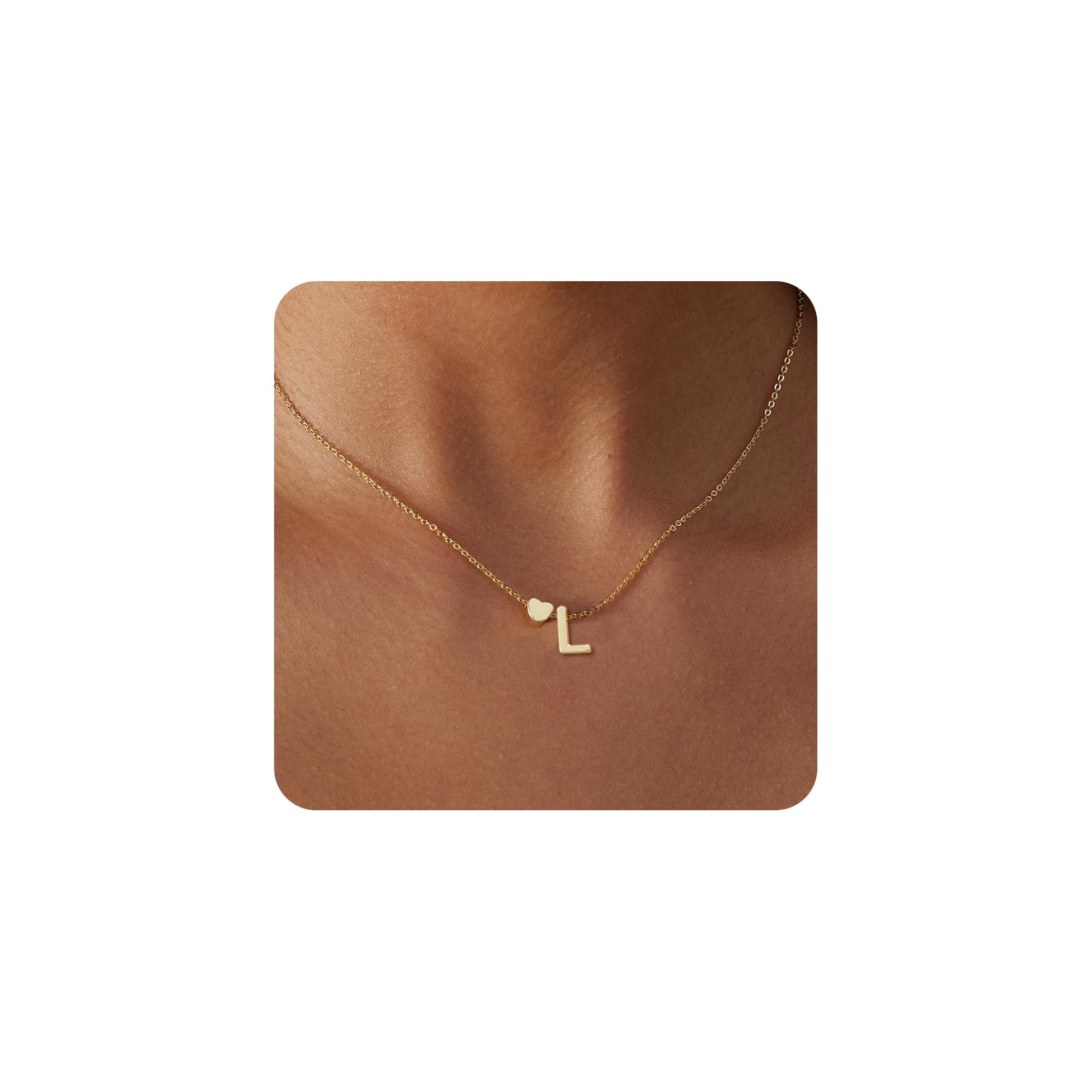 Dainty Initial Necklaces for Women 14K Gold Plated Heart Letter Necklace Personalized Initial Heart Pendant Necklace Tiny Letter Name Necklaces
