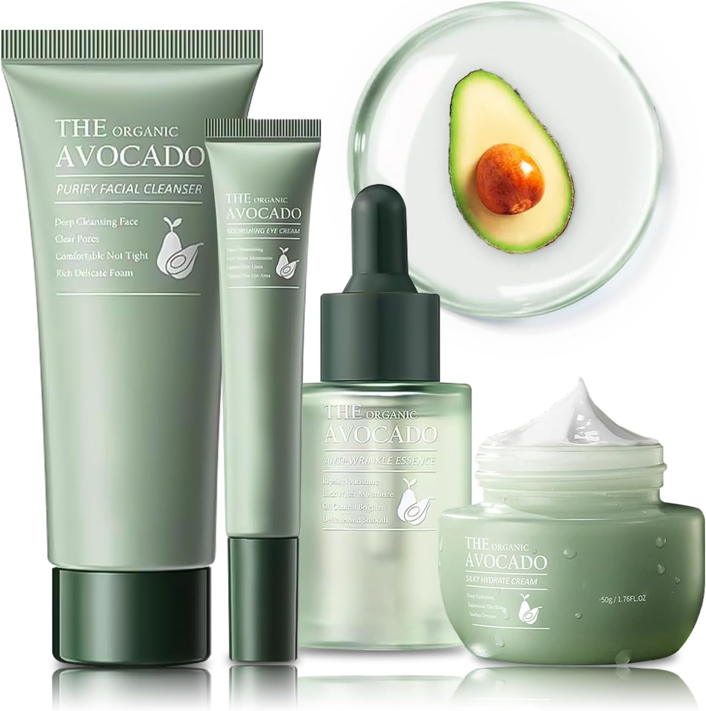 Avocado Skin Care Set, Skincare Gifts Kits For Hydrating Skin, Facial Kit For Women With Facial Cleanser, Serum, Face Cream, Eye Cream, Travel Skincare Set.(4 Pieces)