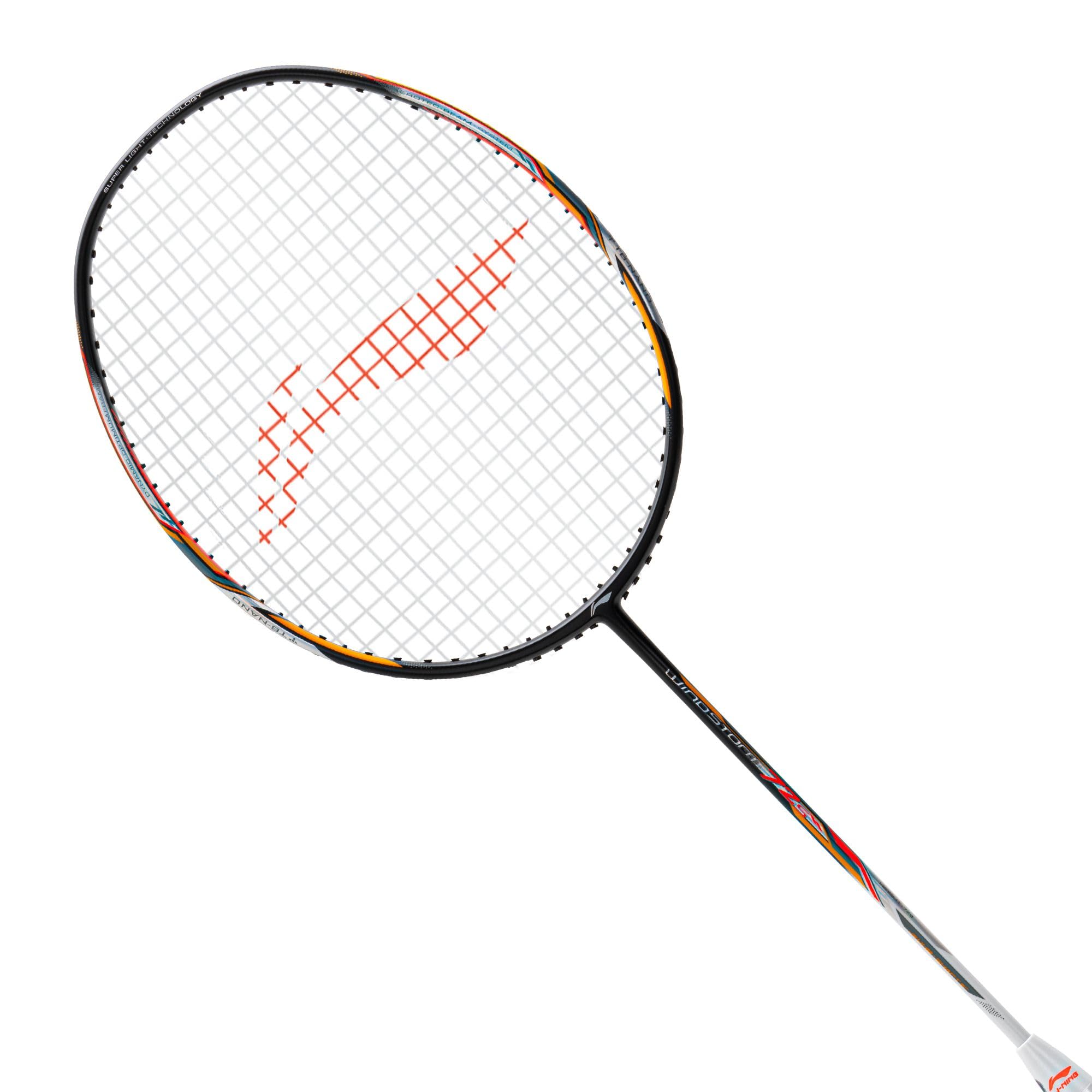Li-Ning Windstorm 72 S Carbon Fibre Unstrung Badminton Racket with Full Racket Cover (Black/White/Orange) | for Intermediate Players | 72 Grams | Maximum String Tension - 30lbs-image-25