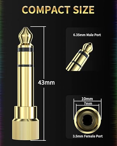 Miniatura 7 de Adaptador de rosca para teléfono estéreo chapado en oro, de 0.250 in (14 pulgada) macho a 0.138 in (18 pulgadas), adaptador de audio hembra