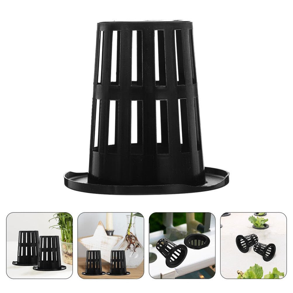Happyyami 100 Pots Hydroponiques en Maille Noire Réutilisables en Plastique pour Jardinage de Légumes et Fruits, Panier-Pot pour Semis et Culture en Intérieur