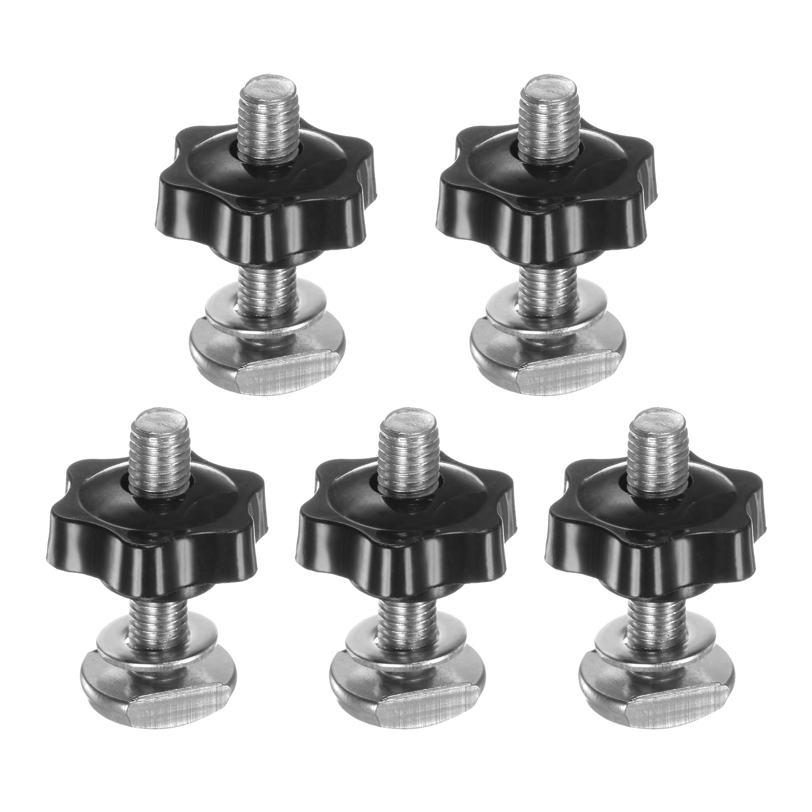 sourcing map Lot de 5 boulons de rail en T M10 x 45 mm, boulons filetés M10 x 38 mm, écrous hexagonaux à main avec rondelle pour gabarits et fixations de travail du bois, noir