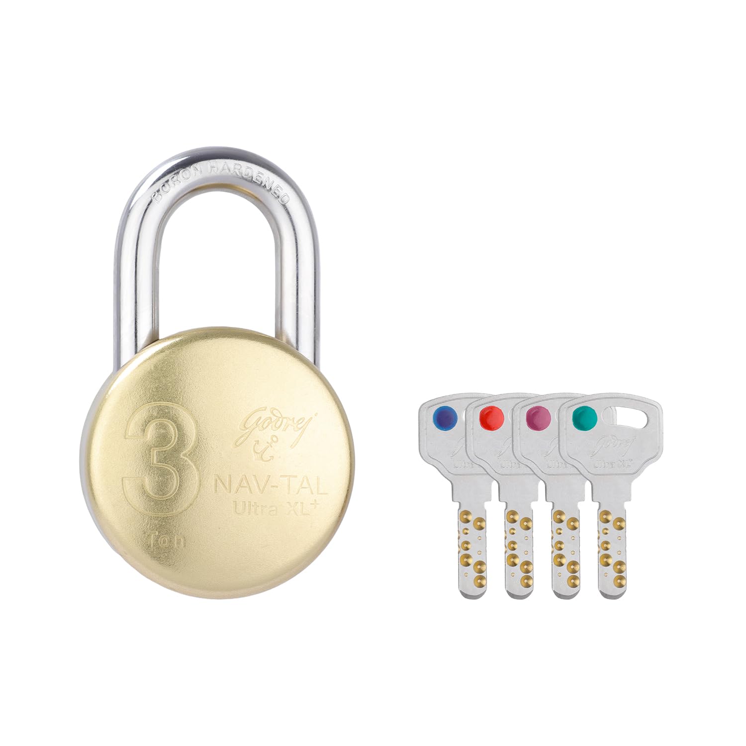 Godrej Locks I Navtal Ultra XL+I 4 Dimple Keys I Padlock for Main Door I Gate Lock I Tool Box,Shutters,Shops & Offices I Corrosion Resistant Shackle I Brass Material & Brass Finish | 1 Year Warranty
