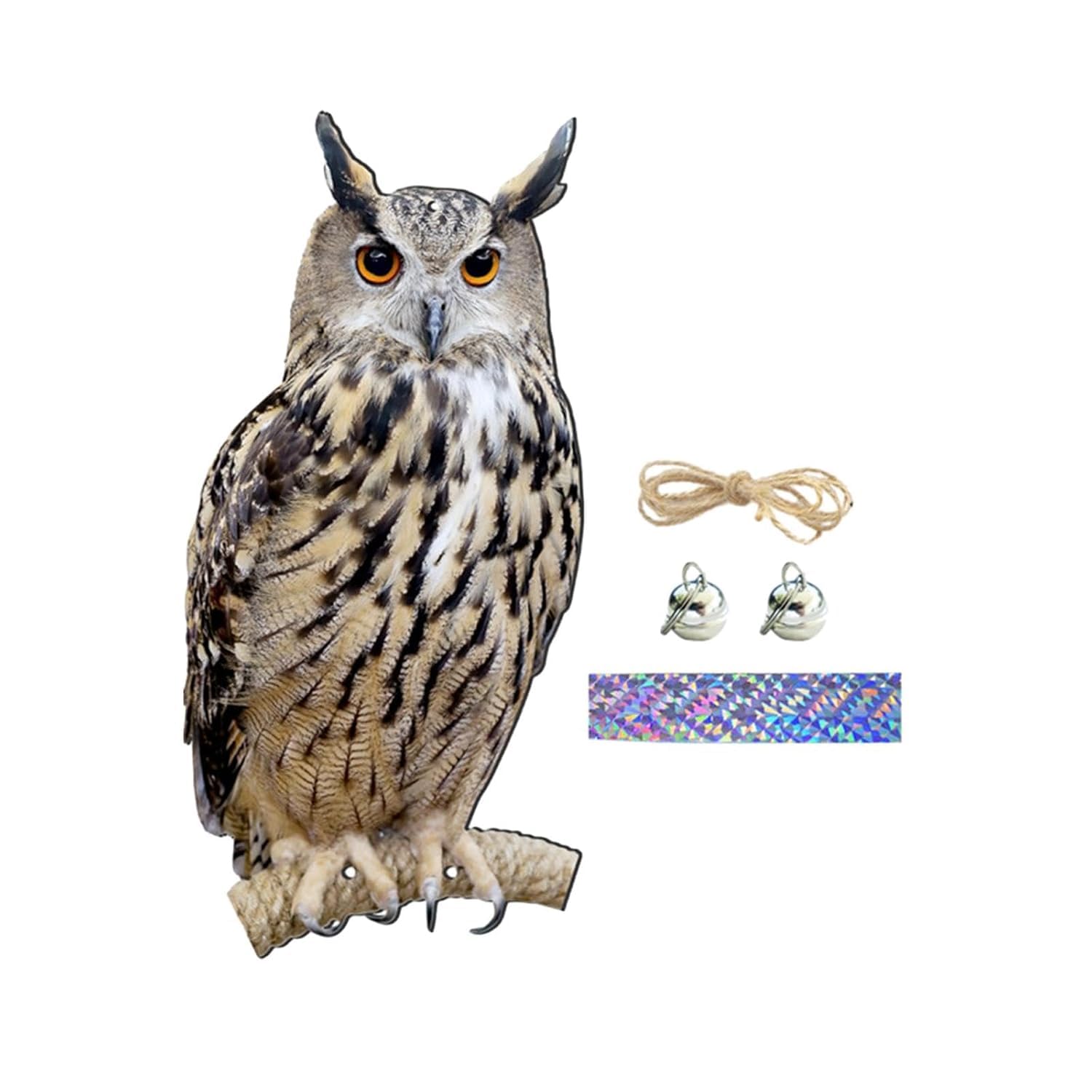 Owl Bird Deterrent Decoy Realistic Hanging Fake Owl Scarecrow with Bells and Rope, Outdoor Bird Repellent for Balcony, Rooftop, Garden, Patio, Orchard, Pond & Farm Protection Style A-image-25