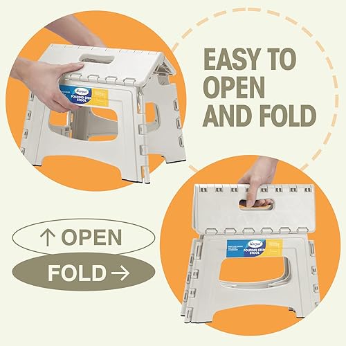 Miniatura 3 de Korpai Taburete plegable mejorado de 9 pulgadas para adultos y niños con capacidad para hasta 300 libras, taburetes plegables antideslizantes con
