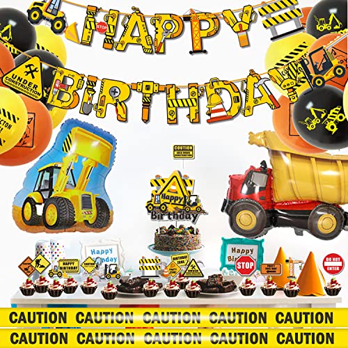 40 Pack Construction Birthday Party Supplies, Dump Truck Party Decorations Kits Set For Kids Birthday Party, Backdrop, Toppers, Caution Party Tape, Stickers, Tableware, Bottle Labels, Balloons For Theme Party #TOP4