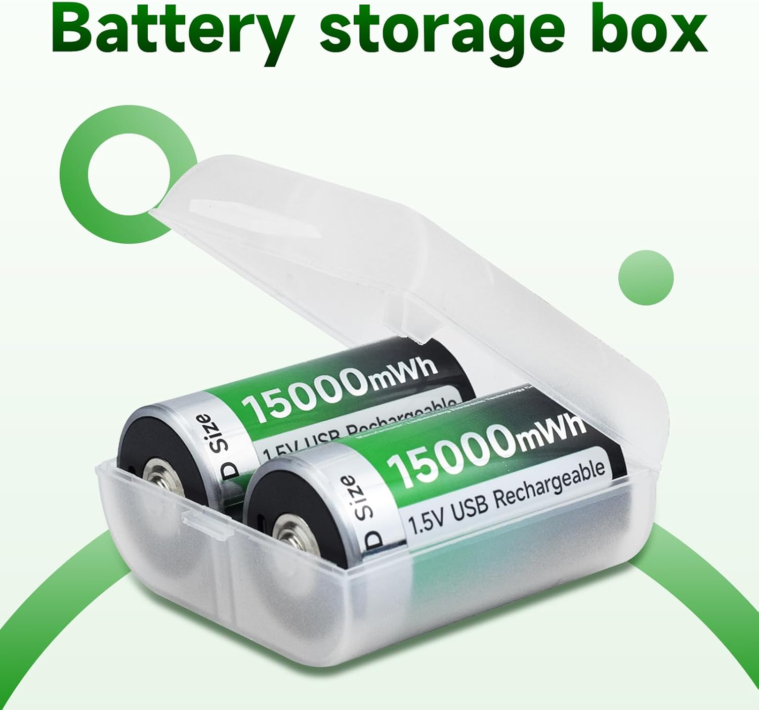 Rechargeable D Batteries 6 Pack with USB-C Charging Cable,1.5V Lithium D Size Cell Battery 15000mWh for Flashlight Toys & floodlight