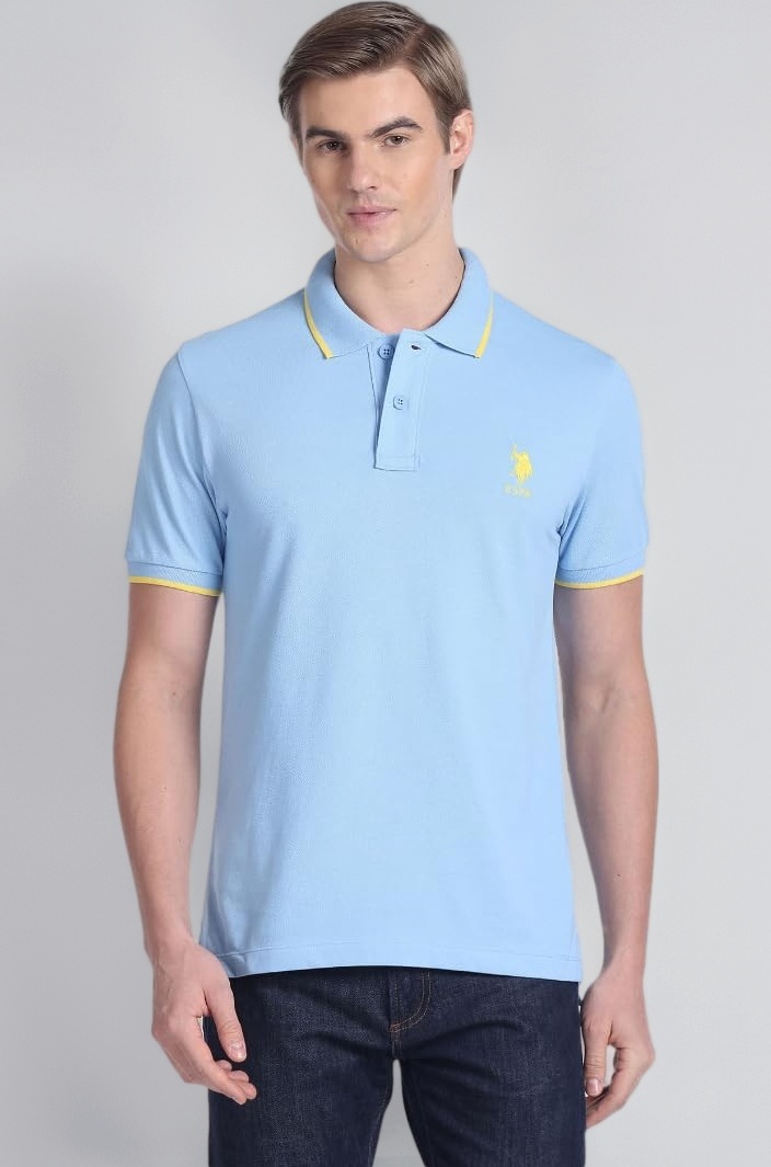 Slim Fit Solid Polo T-Shirt for Men, Tipped Collar - Half Sleeves Casual Mens Tshirt