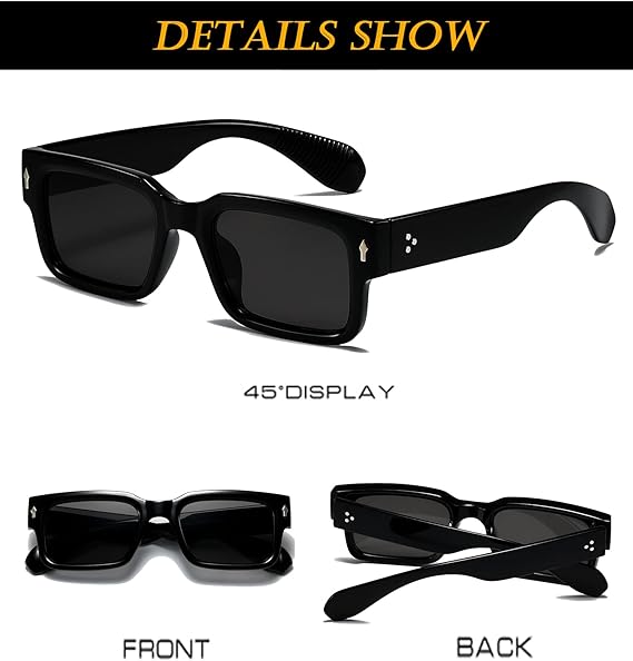 EYLRIM Square Frame Sunglasses for Women Men Trendy Chunky Rectangle Sun Glasses Black Shades UV400 Protection