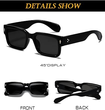 EYLRIM Square Frame Sunglasses for Women Men Trendy Chunky Rectangle Sun Glasses Black Shades UV400 Protection