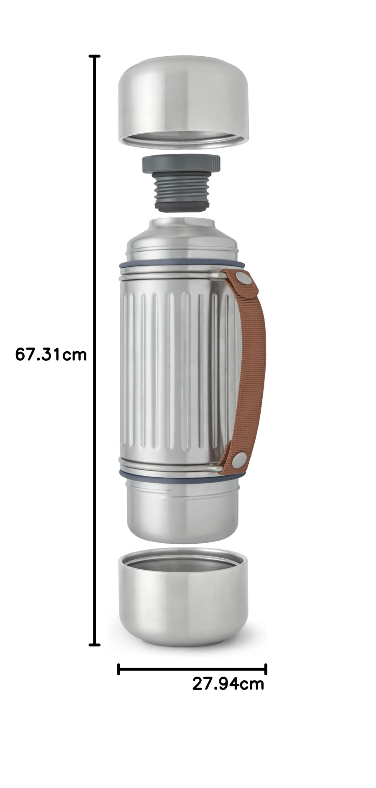 black+blum Explorer Duo borraccia termica con 2 tazze, acciaio inox 304 doppia parete 1 L, 24 ore caldo freddo, coperchio a prova di perdite, manico in nylon, bottiglia termica outdoor