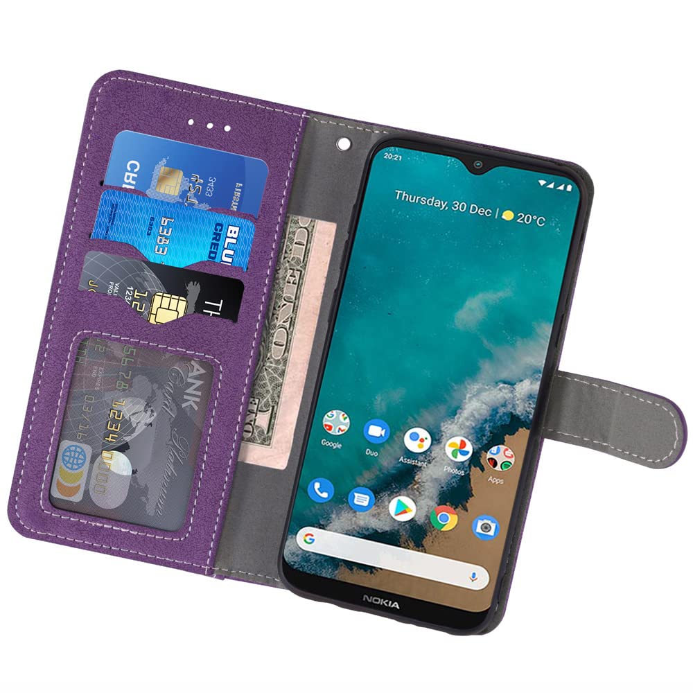 Asuwish Compatible with Nokia G50 5G Wallet Case and Tempered Glass Screen Protector Lanyard Flip Credit Card Holder Stand Heavy Duty Shockproof Cell Phone Cover for NokiaG50 G 50 50G Women Men Purple