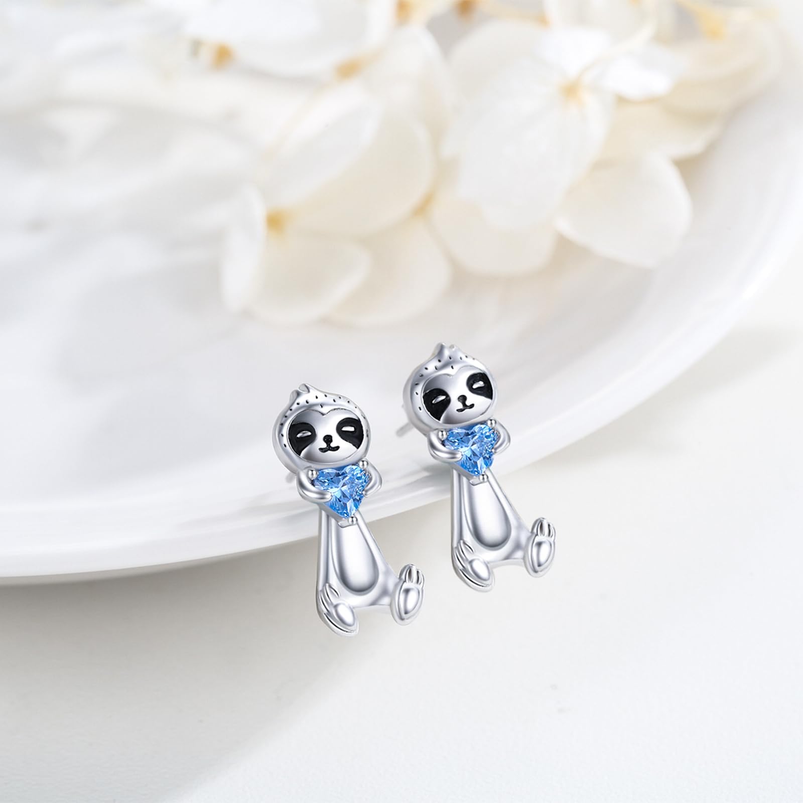 REDSUN Orecchini a bradipo da donna e ragazza, in argento Sterling 925, graziosi orecchini a perno con zirconi blu, design due in uno, ipoallergenici, idea regalo per figlia, fidanzata, bambini