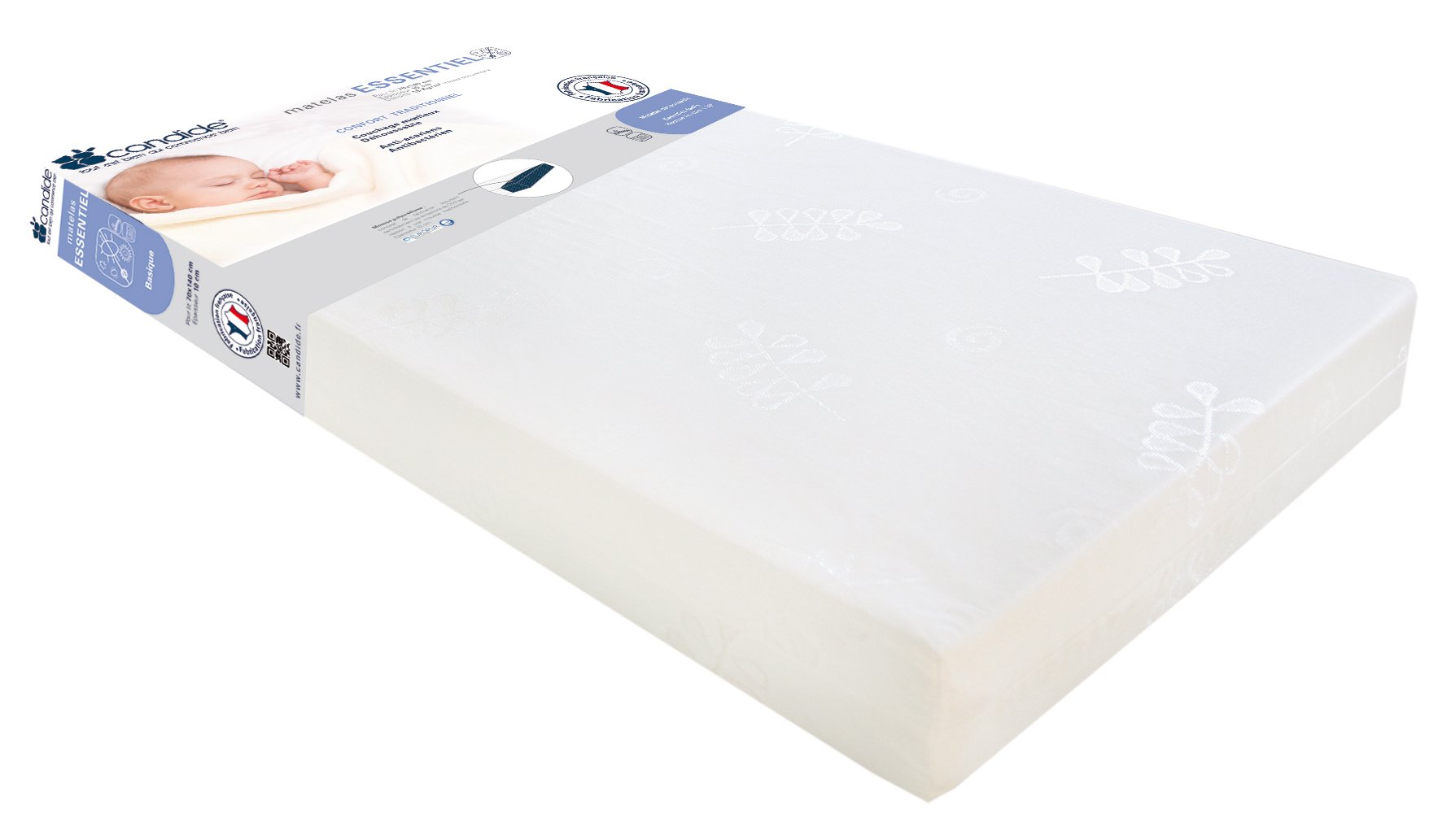 CandideEssential Mattress With Removable Cover, Anti Mite & Anti Bacterial, Full Removable & Washable Cover, 70x140cm,White