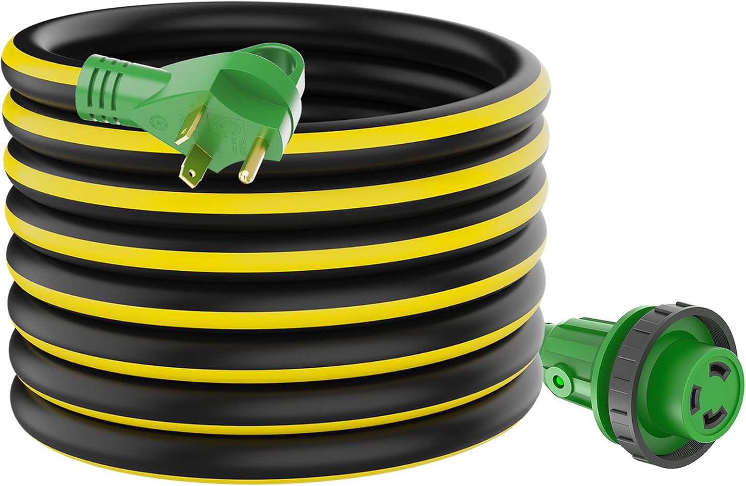 RVGUARD 30 Amp 50 Foot RV Power Extension Cord, Heavy Duty STW Cord with LED Power Indicator and Cord Organizer, 30 Amp Male Standard to 30 Amp Female Locking Connector, Black&Yellow, ETL Listed