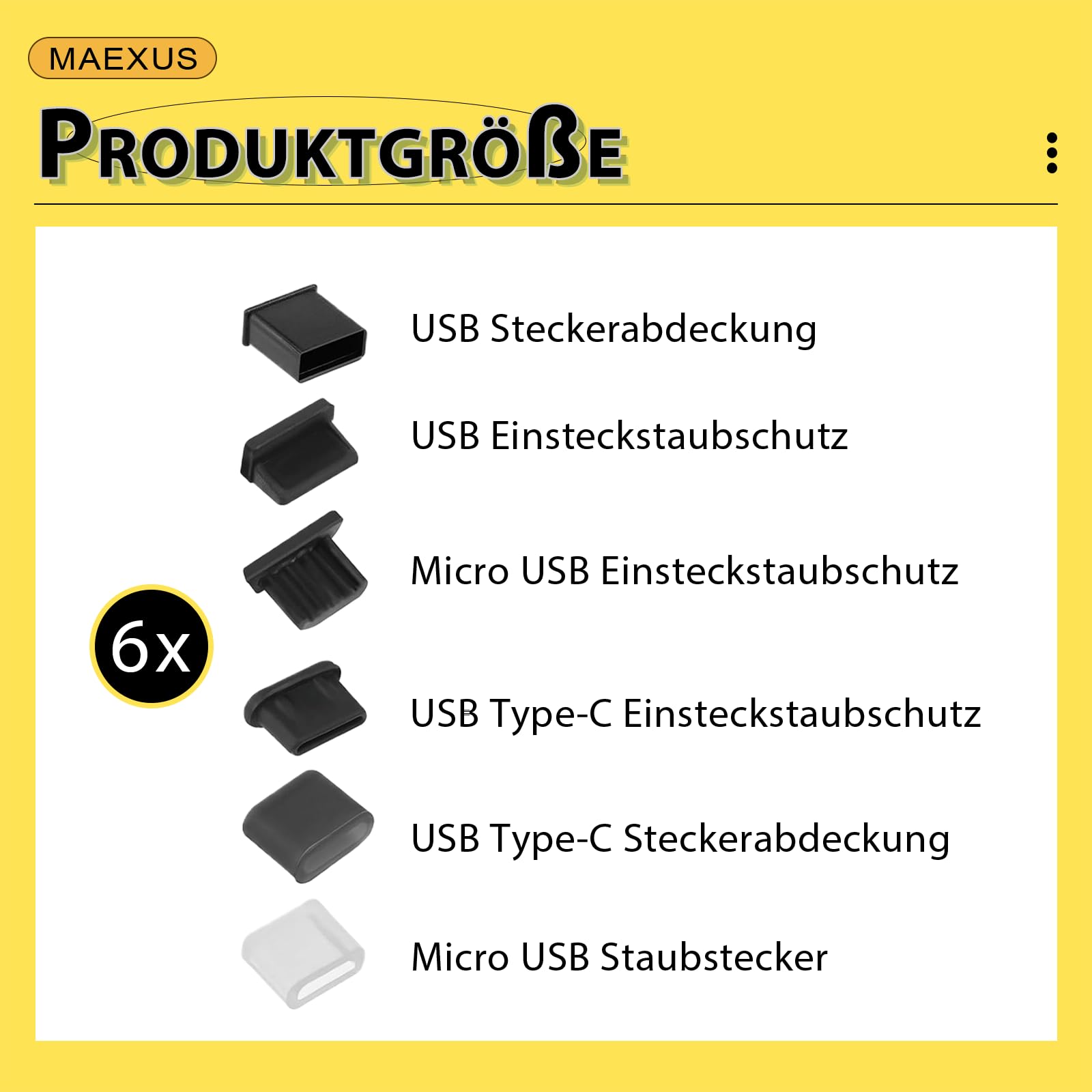 MAEXUS Nasadka ochronna USB, zestaw 36 wtyczek przeciwpyłowych, ochrona przed kurzem USB C, stoper przeciwpyłowy typu C, miękka osłona na port micro USB, osłona ochronna do portu USB, USB A, typ C