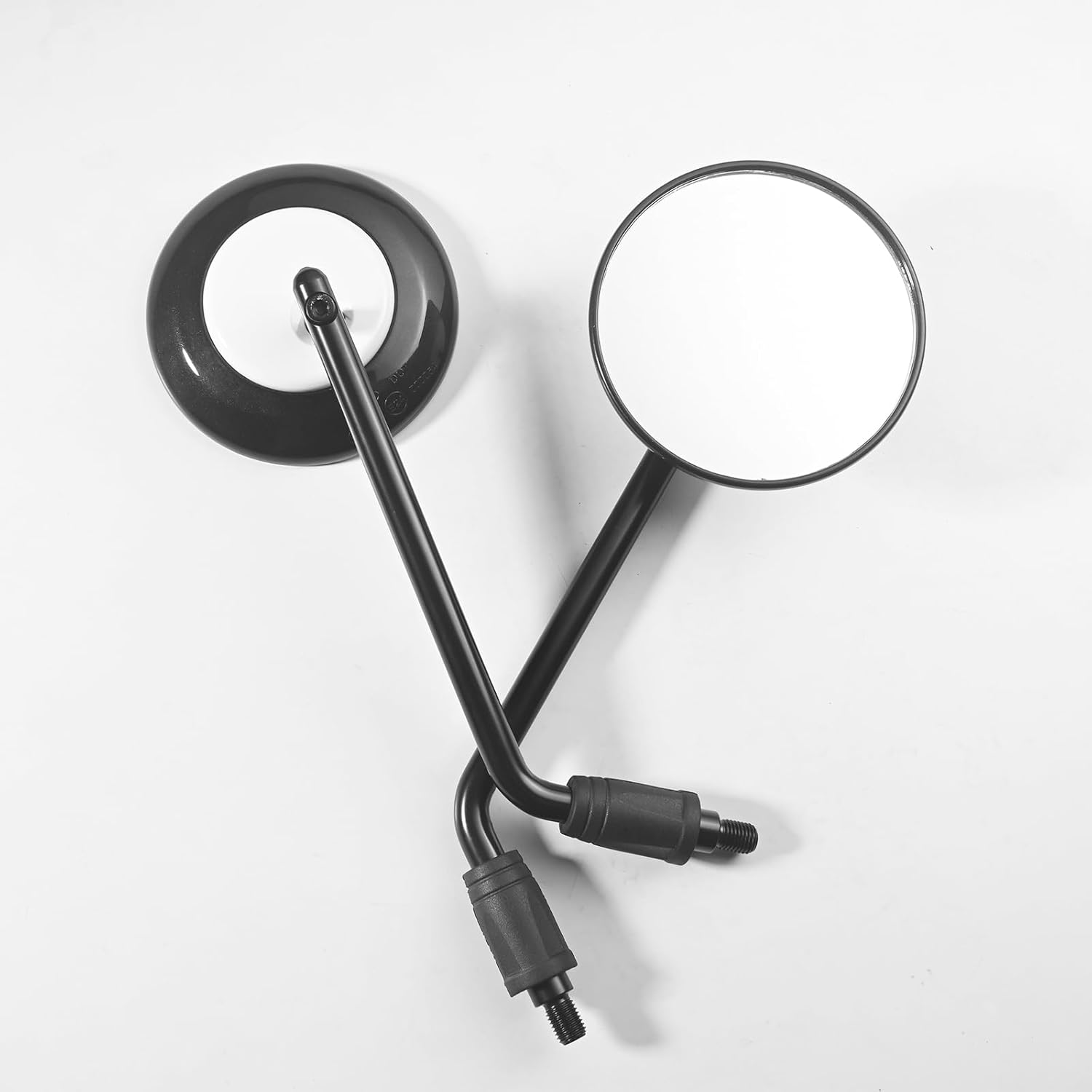 10mm Motorcycle Black and White Round Handlebar Rear View Side Mirrors, Compatible with Kawasaki Honda Suzuki Street Bike Cruiser Chopper