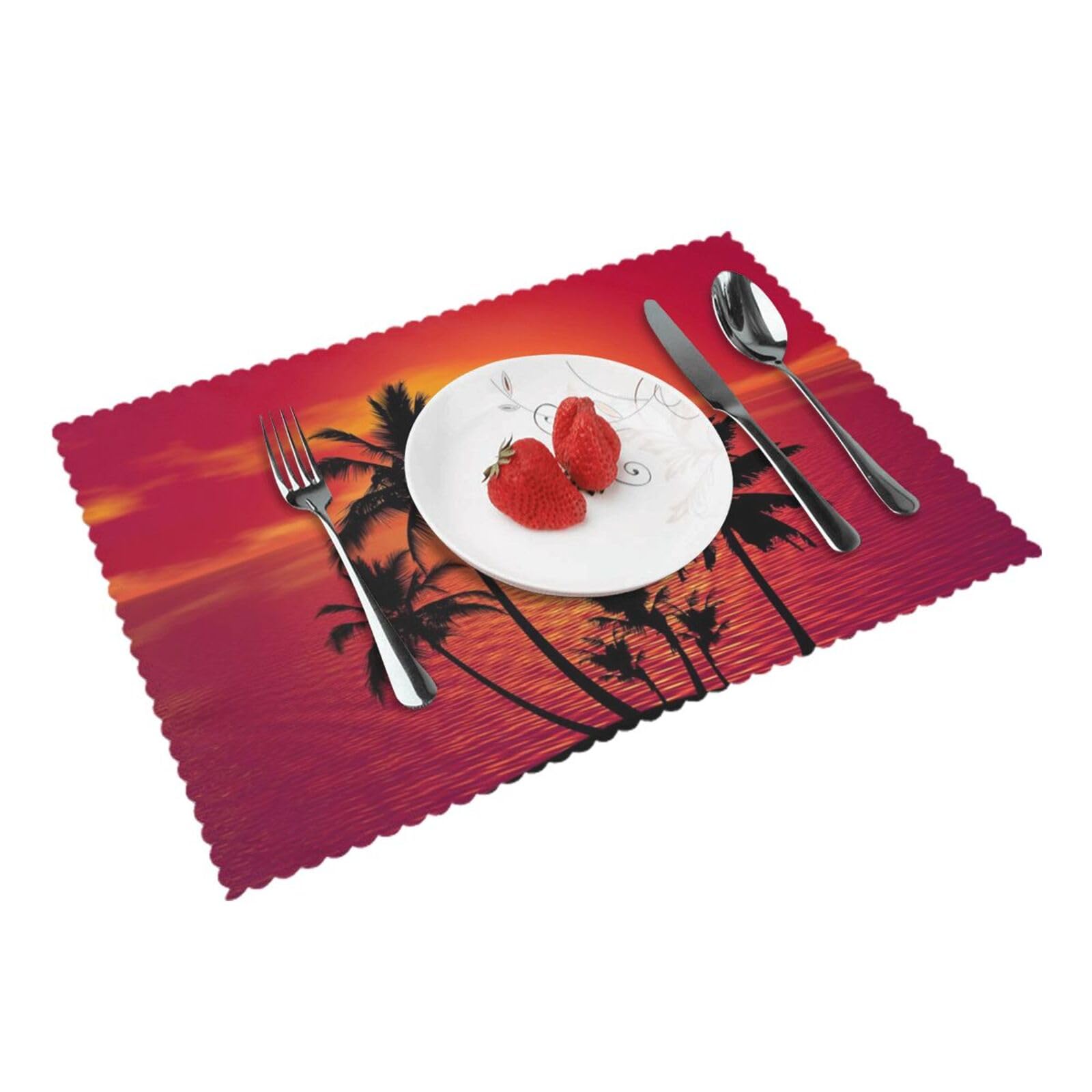 Bnvsadc Tropical Sunset 4 Pcs Heat Resistant Placemat 45X30 Cm, Printed Non-Slip Place Mats For Kitchen Dining Table Indoor Outdoor