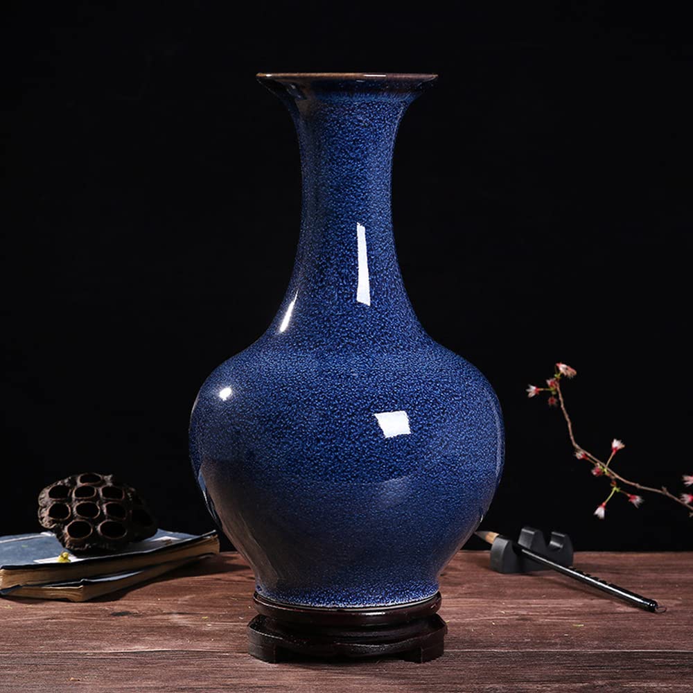 asdchZen Chinese Kiln Glaze Starry Blue Porcelain Flower Vase Ceramic Vase Chinoiserie Handmade Decorative Flower Vase,D