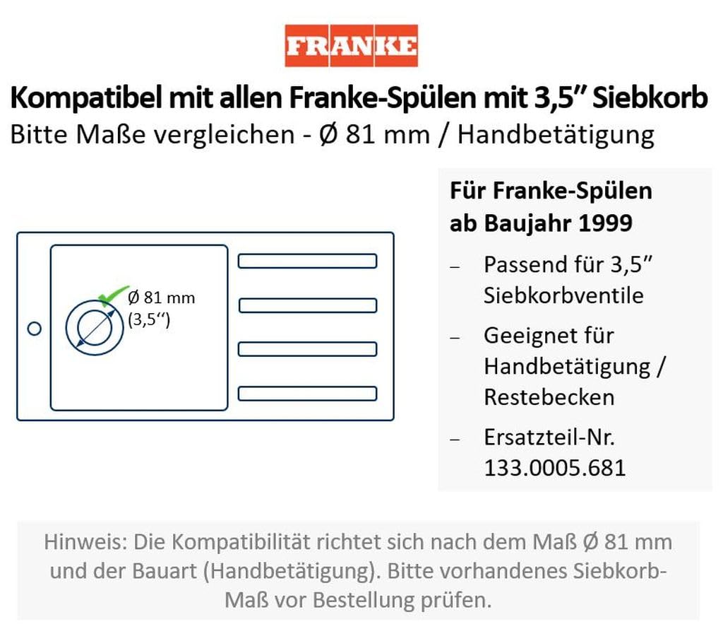 FRANKE Siebkörbchen Handbetätigung/Restebecken / 3 1/2 Zoll Siebkorb/ab Baujahr 99 / Ersatzteil Siebkörbchen