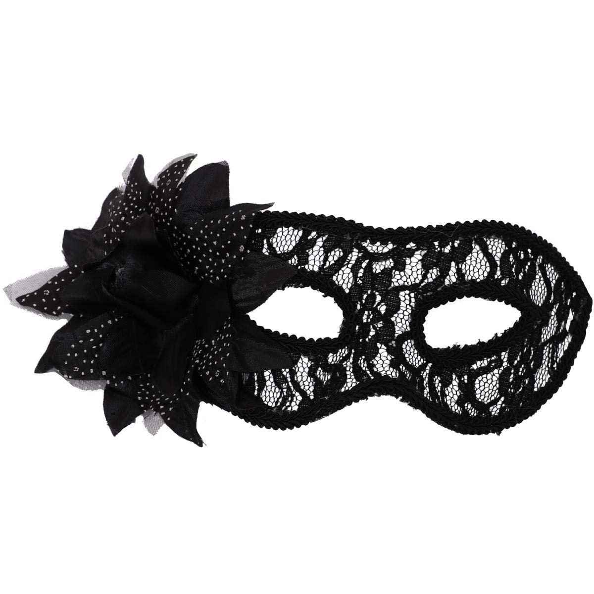 MASQUERADE MASKS FANCY DRESS COSTUME ACCESSORIES - BLACK AND WHITE MASQUERADE MASK FLORAL DECORATIVE FACE MASKS WITH BLACK ROSE