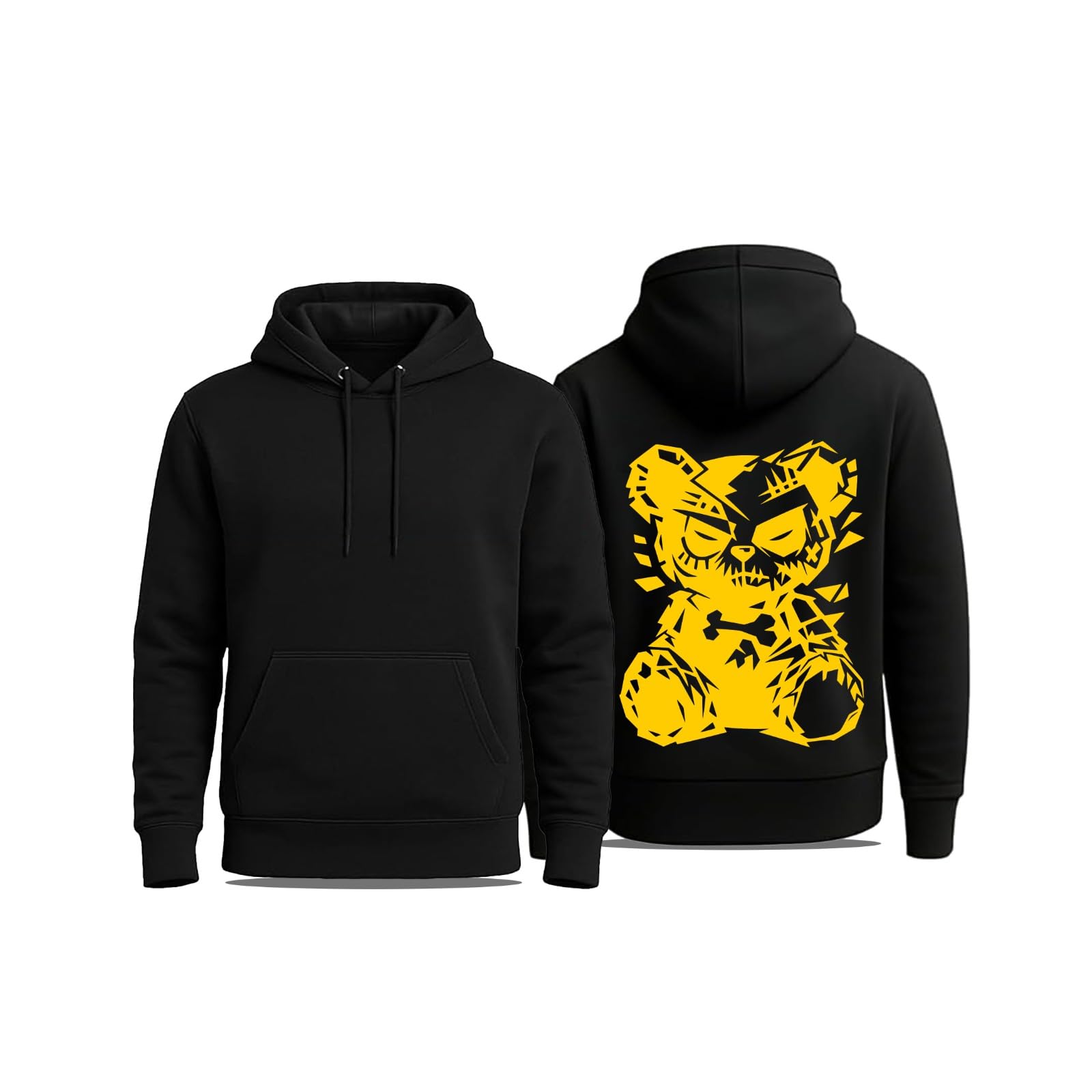 Premium Black Hoodie | Broken Teddy Graphic Print | 100% Cotton Unisex Hooded Sweatshirt | Daily Casual Wear-image-33