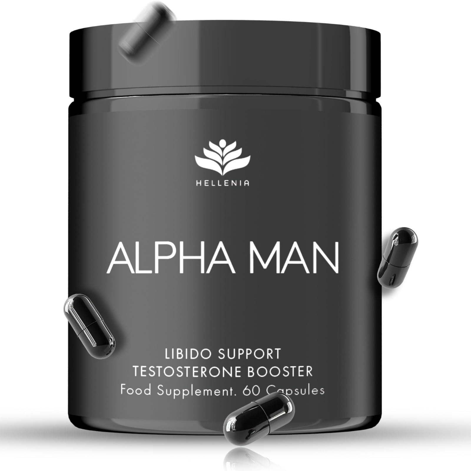 Alpha Man Testosterone Booster 60 Capsules | Testosterone Supplements for Men - Formulated with KSM-66 Ashwagandha, Maca Root, D-Aspartic Acid, Fenugreek | Made in The UK by Hellenia