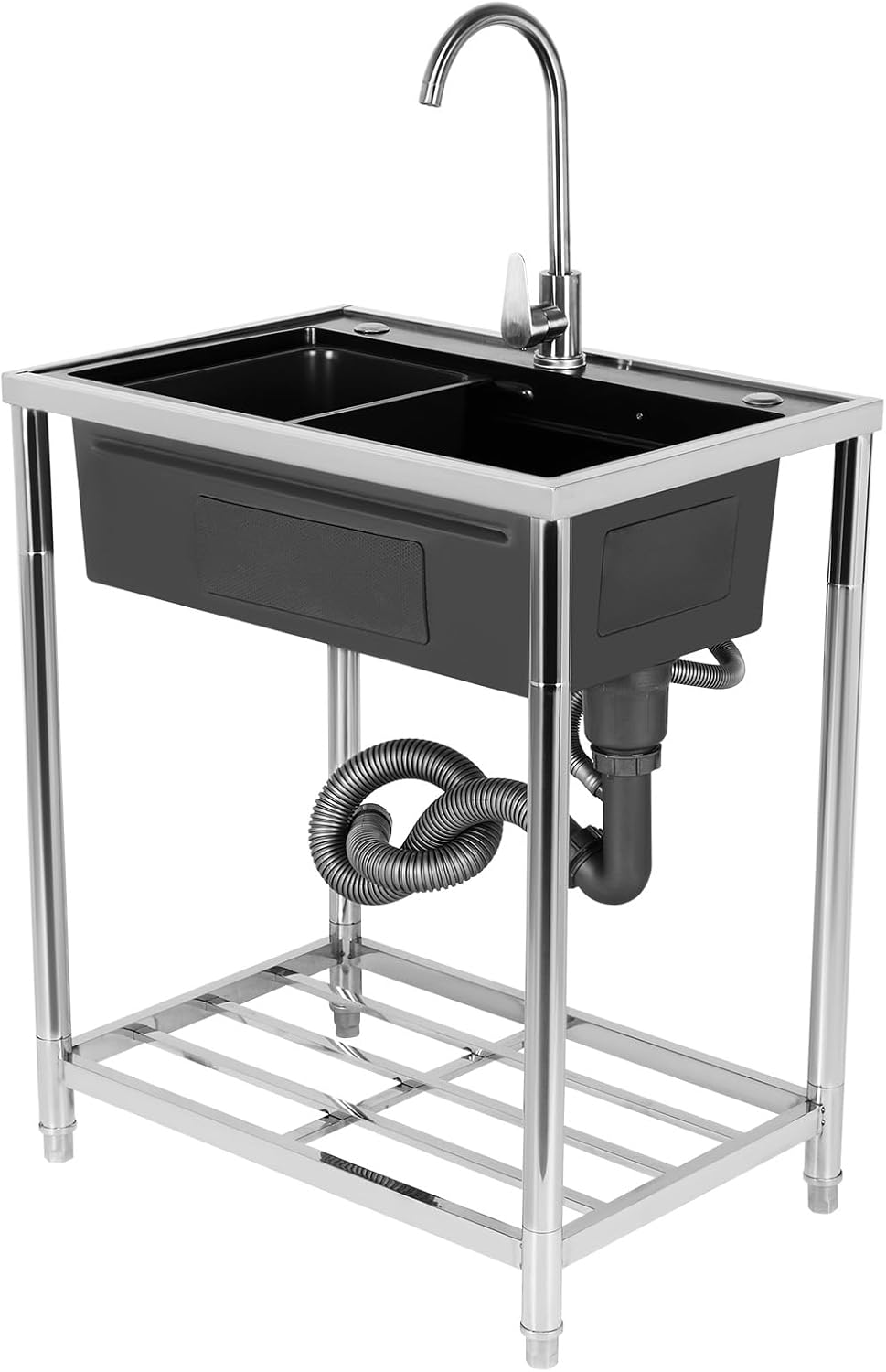 Stainless Steel Utility Sink Adjustable Stand Freestanding Sink Hand-Made Basin Sink for Kitchen Bathrooms Laundry Room