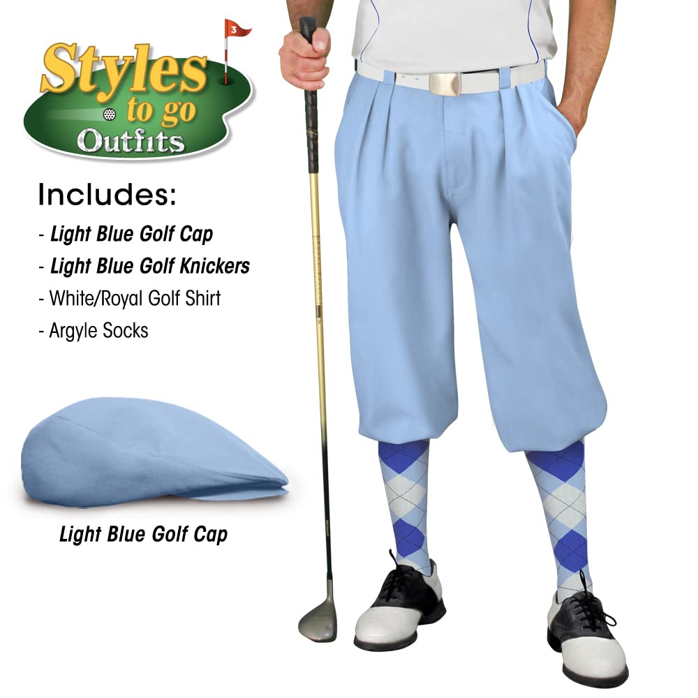 Styles To Go - Mens Light Blue, White, and Royal Complete Golf Outfit - Waist Size 42 - Shirt Size X-Large