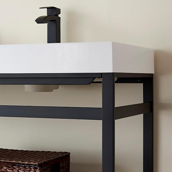 Ablitas 71.7 in. Rectangular White Composite Granite Stone Console Bathroom Sink