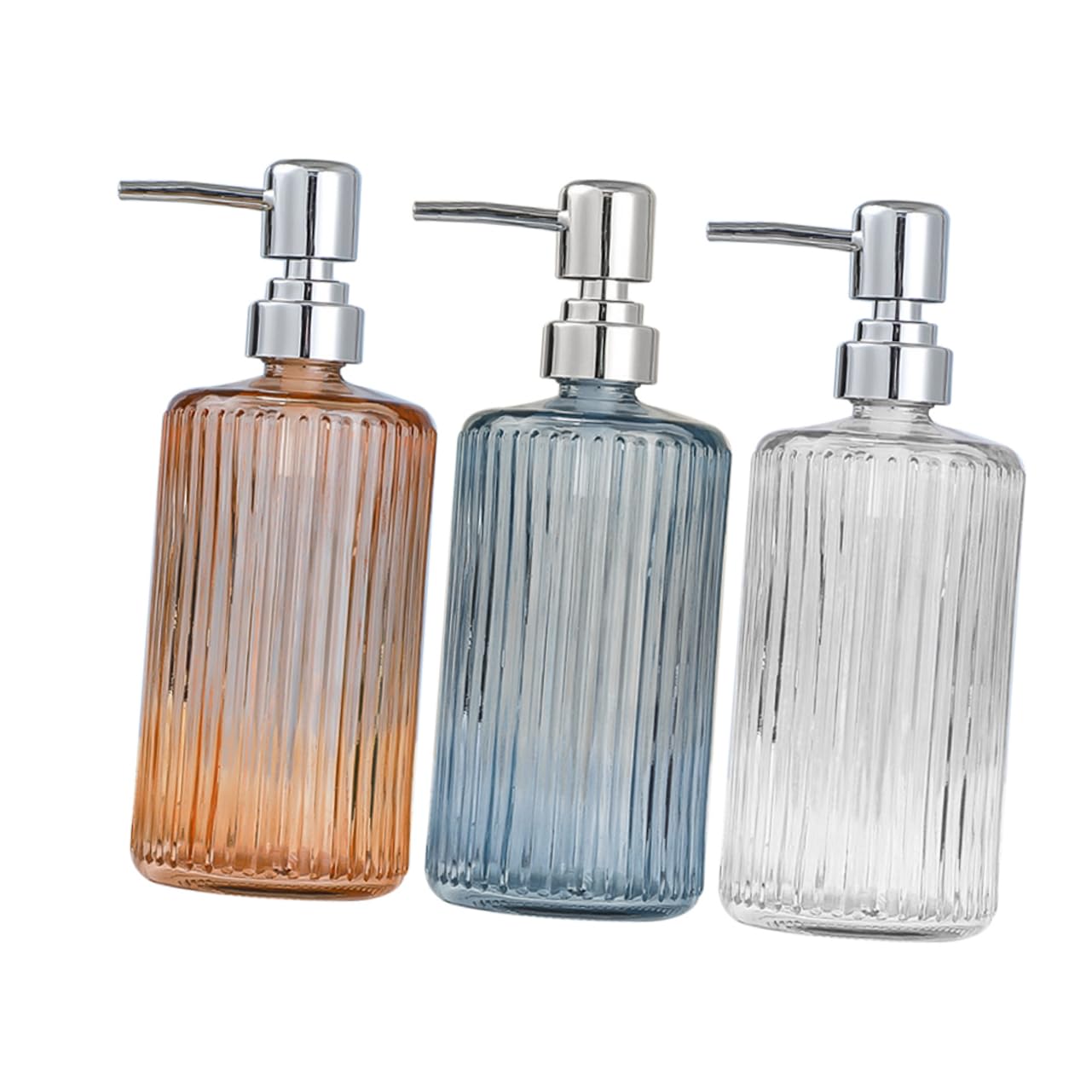 LABRIMP 3 Piezas Botella de Dosificador de Jabón de Vidrio para Jabón Líquido Champú y Loción Diseño Moderno y Reutilizable Dispensador para Baño y Cocina Transparente y Textura