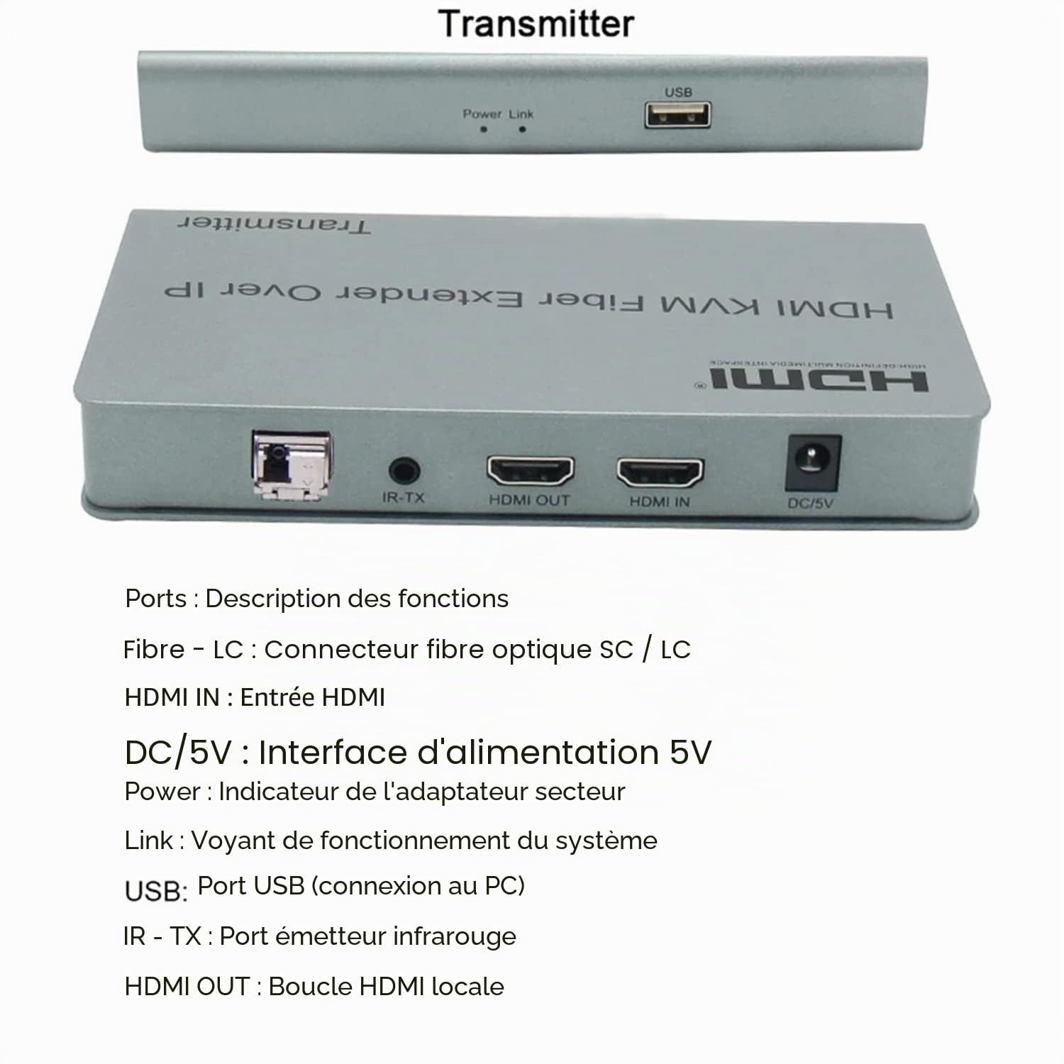Extension de fibre optique HDMI KVM sur IP, extension de commutateur fibre optique HDMI KVM 20 km sur IP Câble fibre LC SC USB 2.0 KVM partage clavier souris commutateur pour moniteur PS4 (TX+RX)