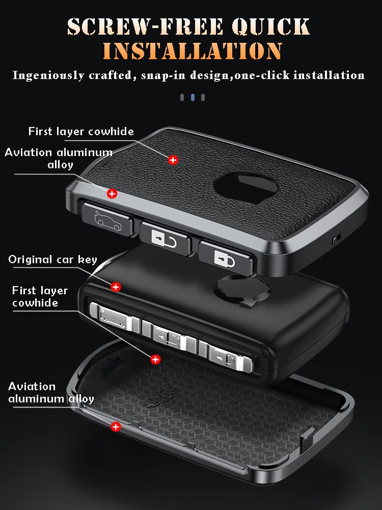 ontto Car Key Case Fits Volvo XC40 XC60 XC70 XC90 S60 S80 S90 C30 C40 V70 V90 T5 T6 Remote Control Cover Key Chain Metal Leather Protective Case Key Box Black - Image 3