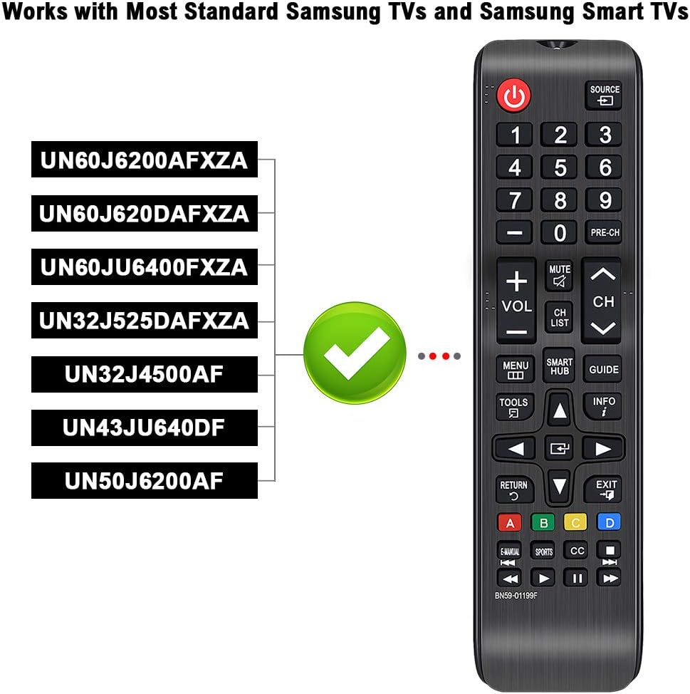 Gvirtue BN59-01199F Remote Control Compatible Replacement for Samsung UN60J6200AFXZA UN60J620DAFXZA UN60JU6400FXZA UN32J4500AF UN32J525DAFXZA UN43JU640DF UN50J6200AF