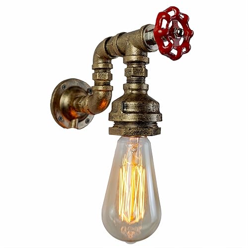 Lámpara de pared industrial vintage, estilo tubo de agua de metal steampunk, aplique E26 Edison para pasillo, sótano, dormitorio, decoración de