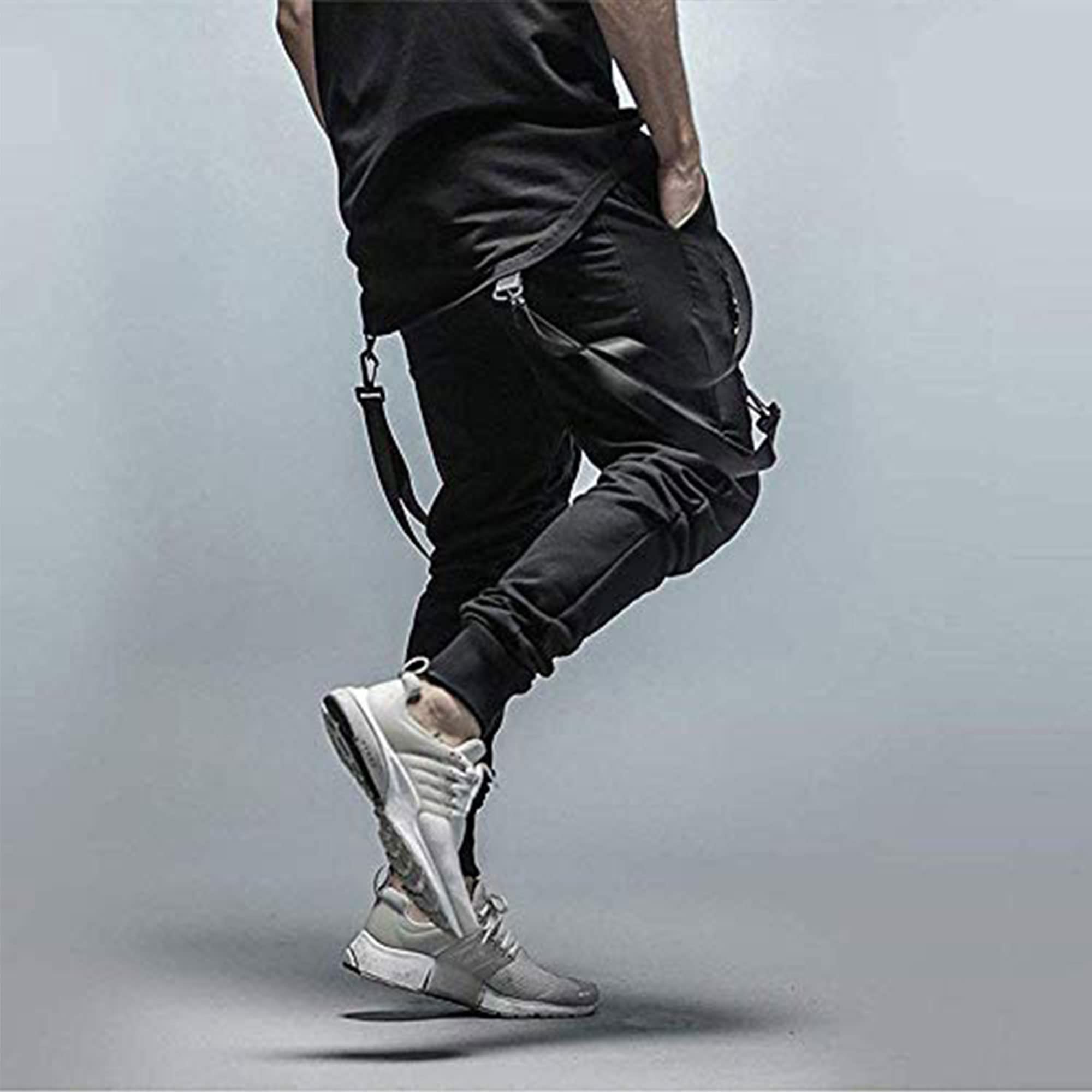 XYXIONGMAO Cargo Hip Hop Pants Streetwear Schwarz Jogger für Herren Taktische Gothic Japanische Street Style Hosen (Schwarz, S)