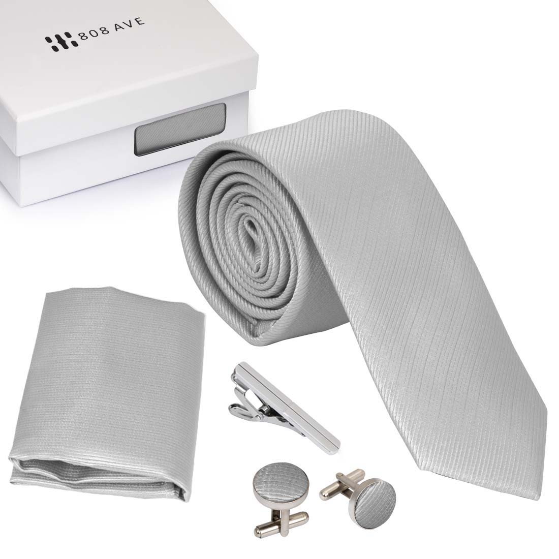 Bundle Monster Mens 4pc Solid Color Skinny Tie Fashion Accessories Set