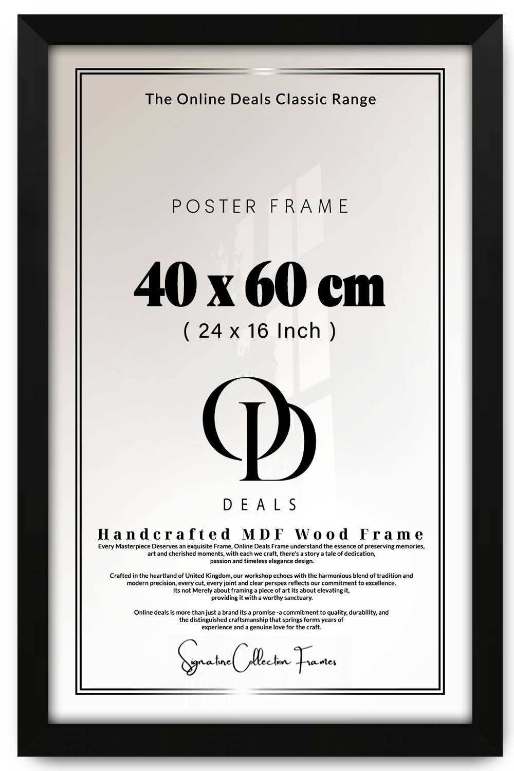 OD Deals 40x60 cm (15.7x23.6 Inch / 400x600 mm) MDF Poster Frame | Flat Matt Black Wall Frame with Shatterproof Acrylic Front (Matt Black)