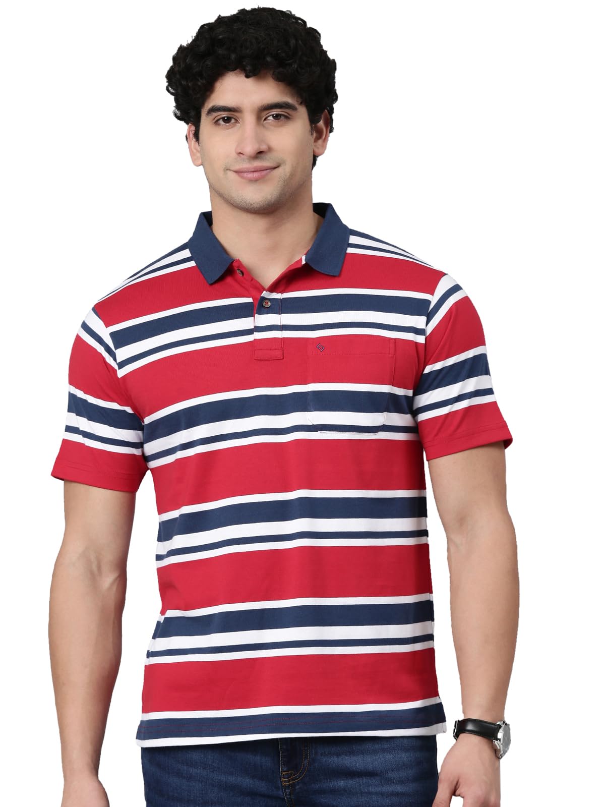 classic polo Men's Half Sleeve Polo Neck Authentic Fit Striped Cotton Blend T-Shirt-picture-38