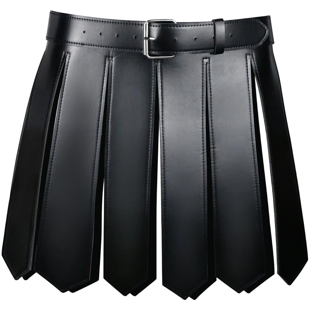 Bemvp Men's Gladiator Costume Roman Soldier Cosplay Pu Leather Gladiator Kilt Skirt Punk Style Skirt Belt for Party Carnival Cosplay