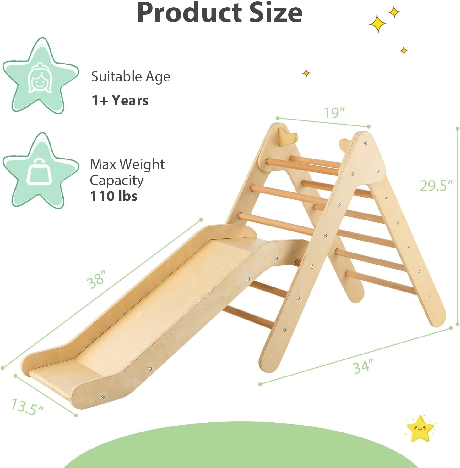 OLAKIDS Pikler Triangle Set 2 in 1 Climbing Toys for Toddlers Foldable Wood Montessori Baby Jungle Gym with Ladder Ramp Slide Kids Indoor Playground Activity Play Structure
